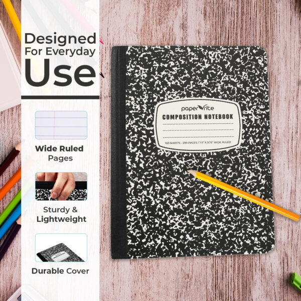 Composition Notebook Wide Ruled Black Marble Pack of 12 - Image 2