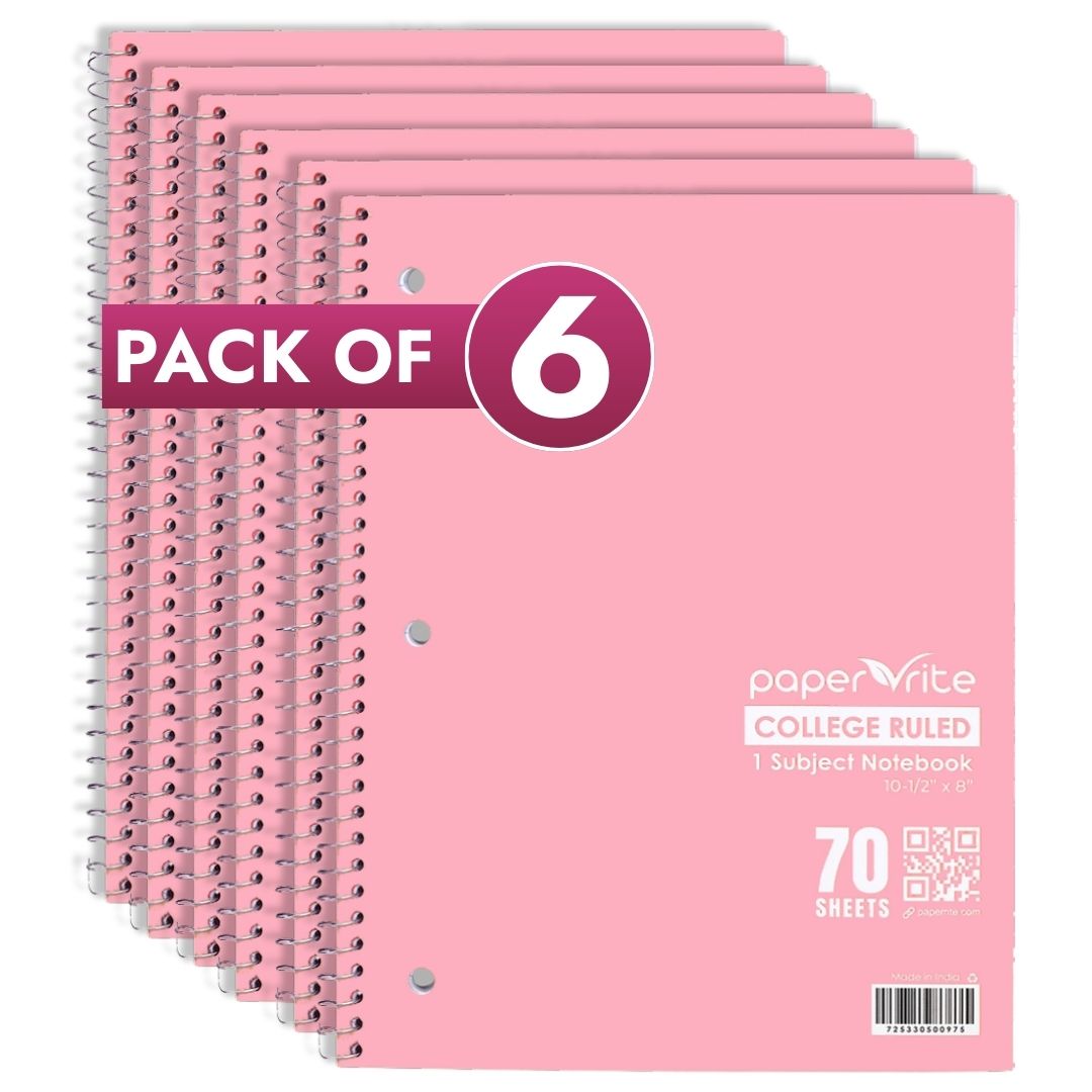 1 Subject Notebook | College Ruled | Pastel Red | Pack of 6
