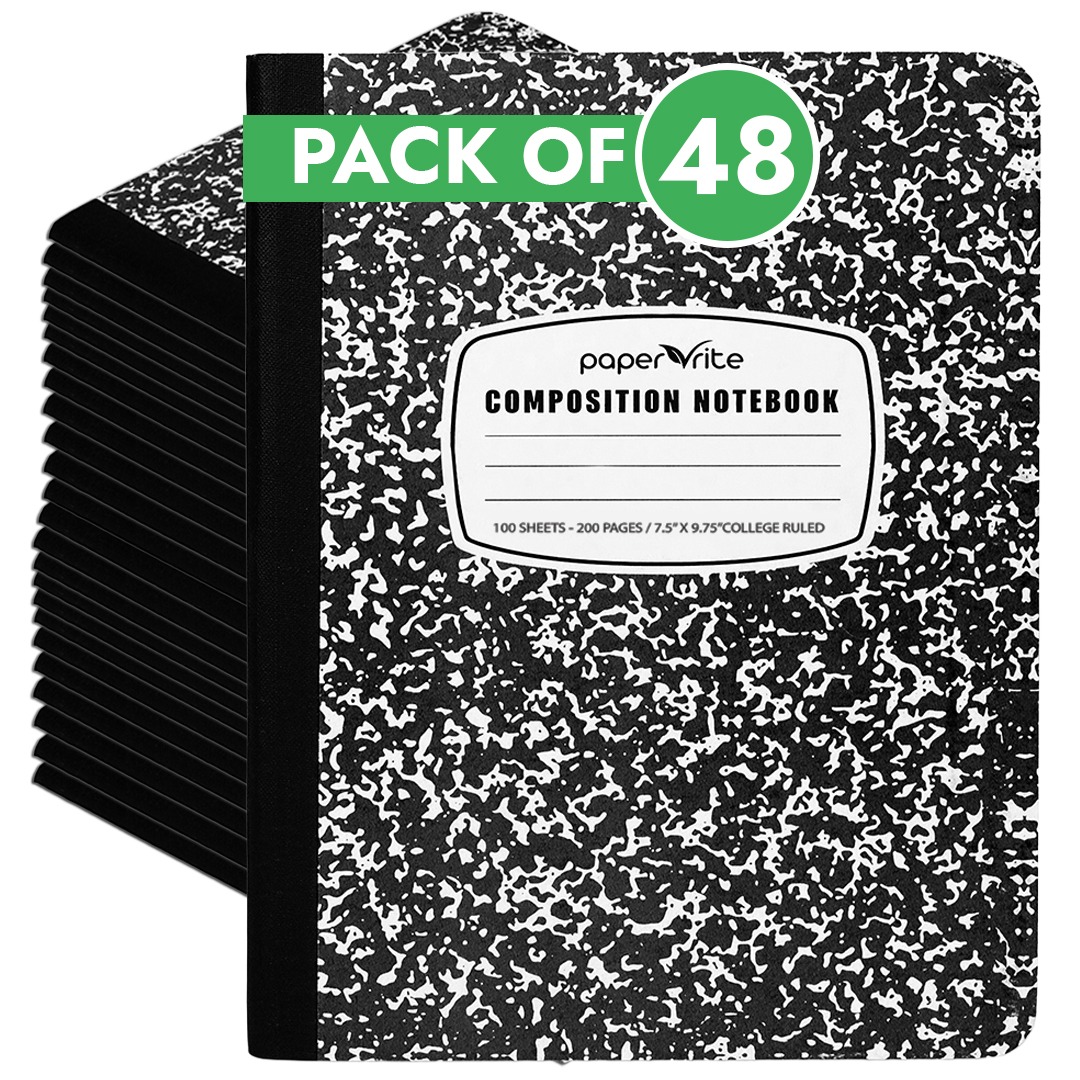 Composition Notebook College Ruled Black Marble Pack of 48