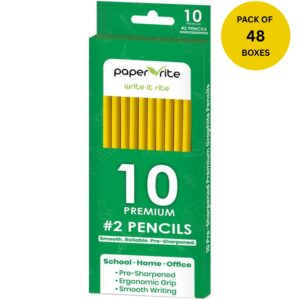 Paper Rite Yellow Pencils | Pre-Sharpened, Smooth Writing | 480 Count (48 Boxes of 10 Pencils)