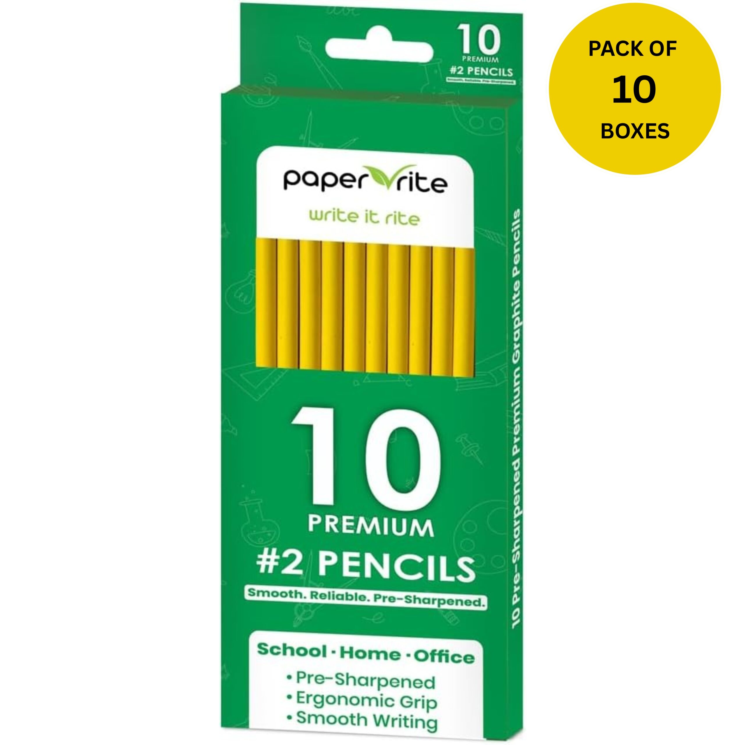 Paper Rite Yellow Pencils | Pre-Sharpened, Smooth Writing | 100 Count (10 Boxes of 10 Pencils)