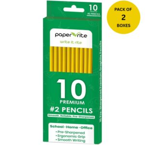 Paper Rite Yellow Pencils | Pre-Sharpened, Smooth Writing | 20 Count (2 Boxes of 10 Pencils)