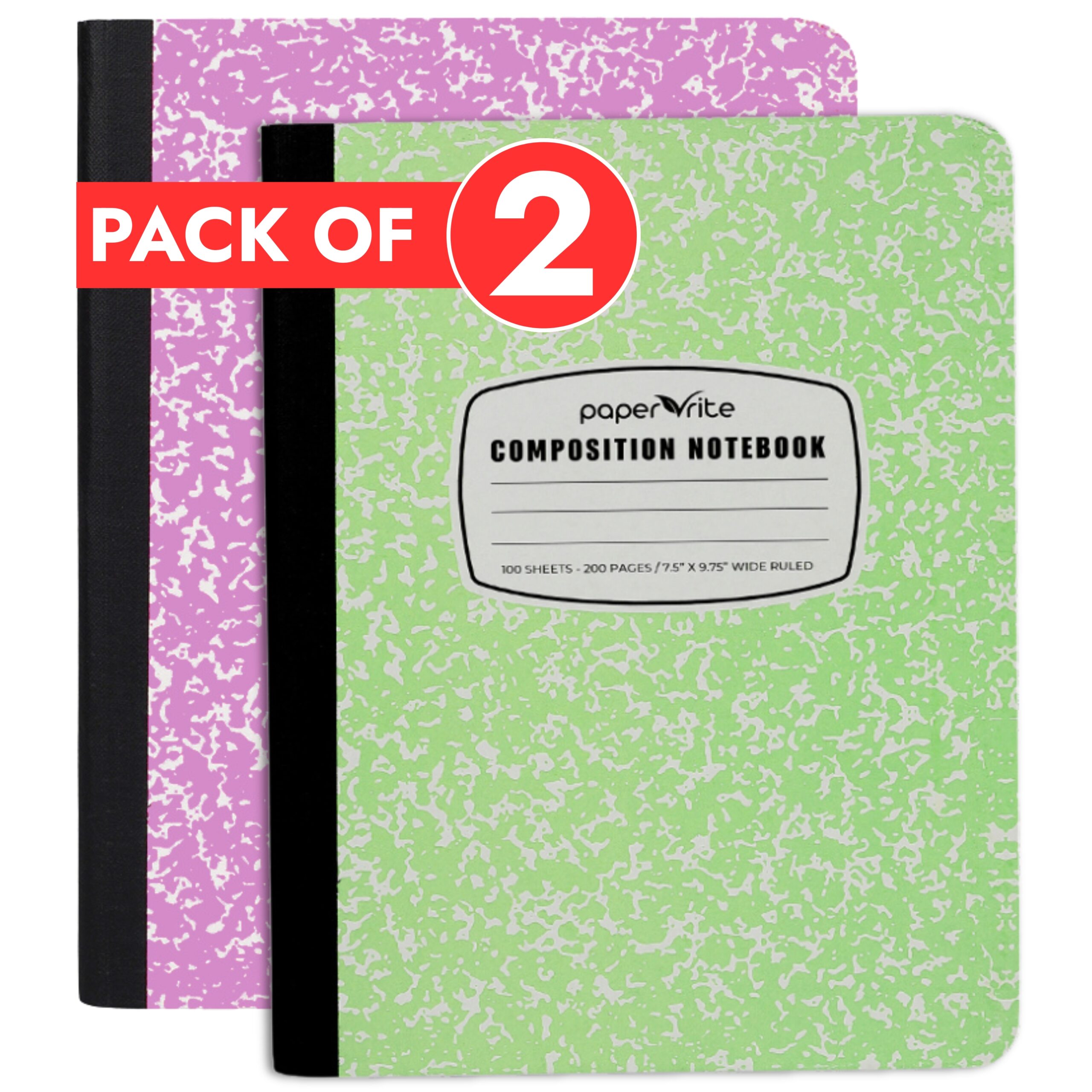 Paper Rite Marble Composition Notebook Wide Ruled (9.75x7.5 in),100 Sheets | Green & Pink | Pack of 2