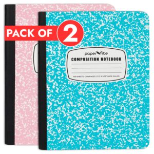 Paper Rite Marble Composition Notebook Wide Ruled (9.75×7.5 in),100 Sheets | Blue & Light Pink | Pack of 2