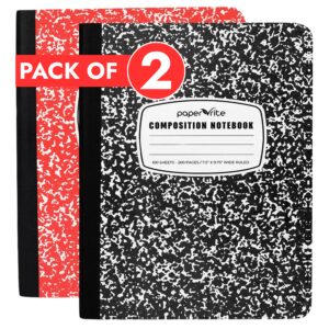 Paper Rite Marble Composition Notebook Wide Ruled (9.75×7.5 in),100 Sheets | Red & Black | Pack of 2