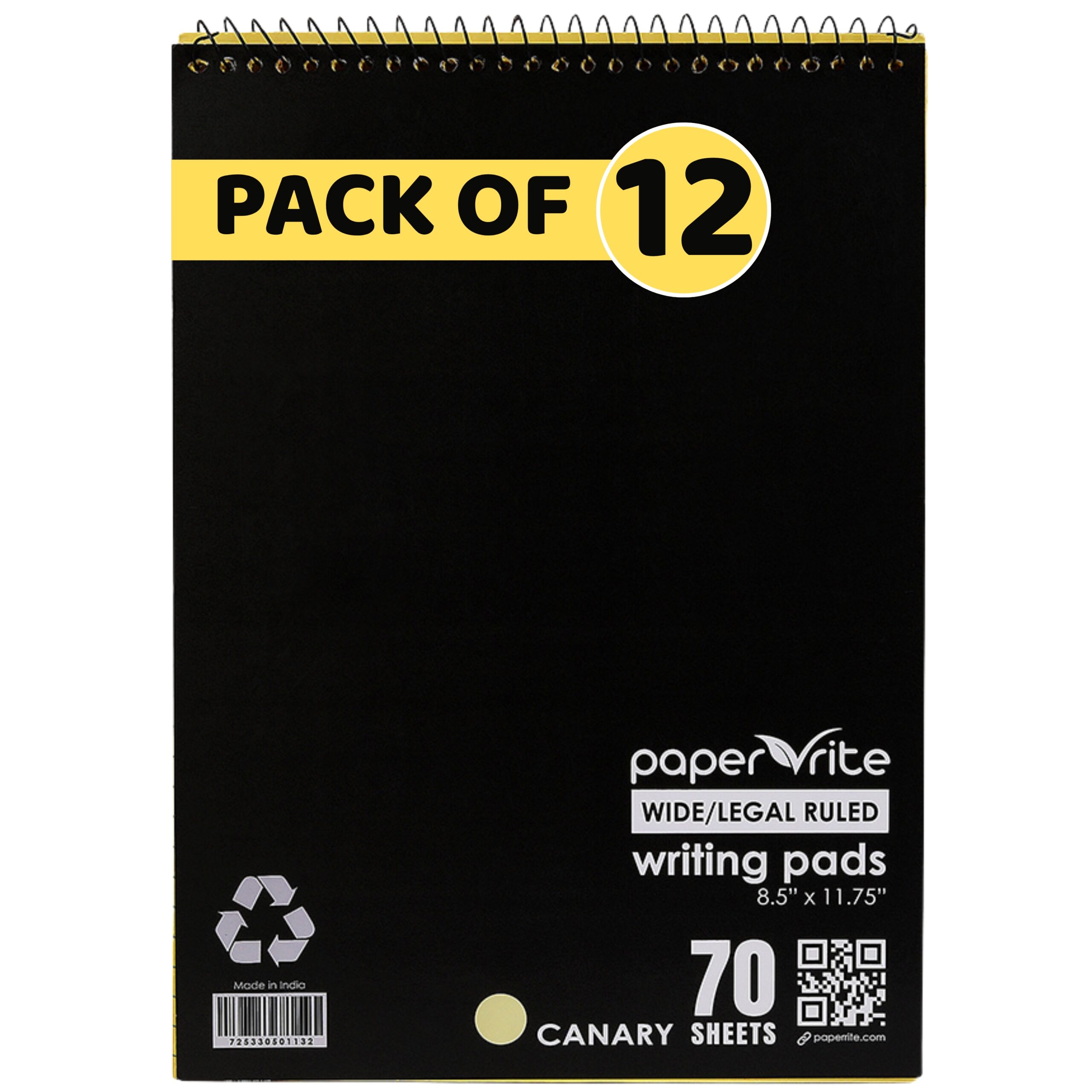 Paper Rite | Writing Pads Canary | Top Spiral | Pack of 12