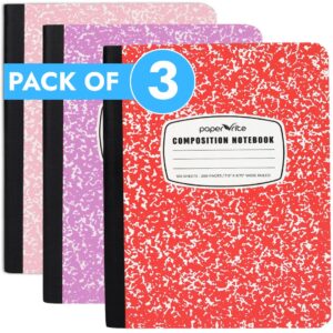 Paper Rite Marble Composition Notebook Wide Ruled (9.75x7.5 in), 100 Sheets | 200 Pages | For School, Office, Students, Teachers | Pack of 3