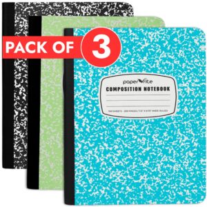 Paper Rite Marble Composition Notebook Wide Ruled (9.75x7.5 in), 100 Sheets | 200 Pages | For School, Office, Students, Teachers | Assorted Color Covers | Pack of 3